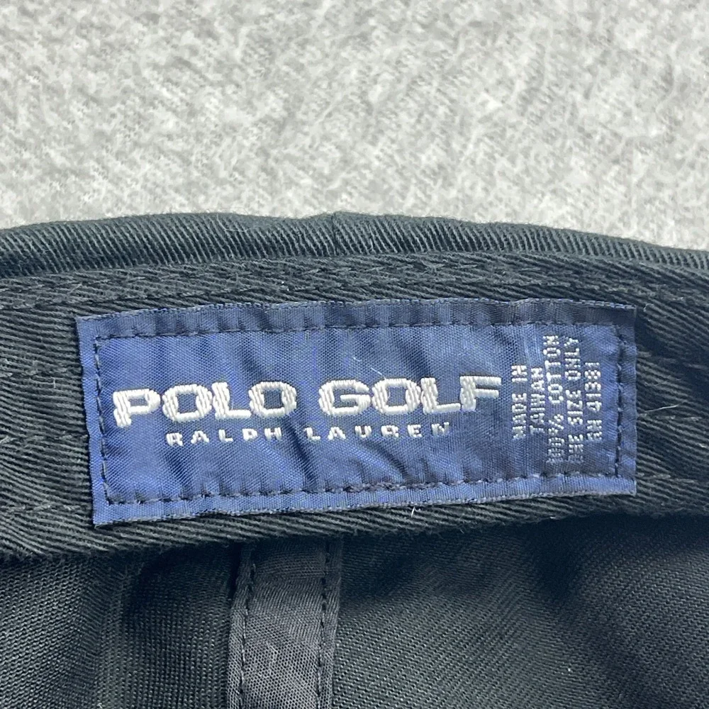 VTG Polo Ralph Lauren Shield Hat Adult Black Canvas Patch Crest Logo Strapback
